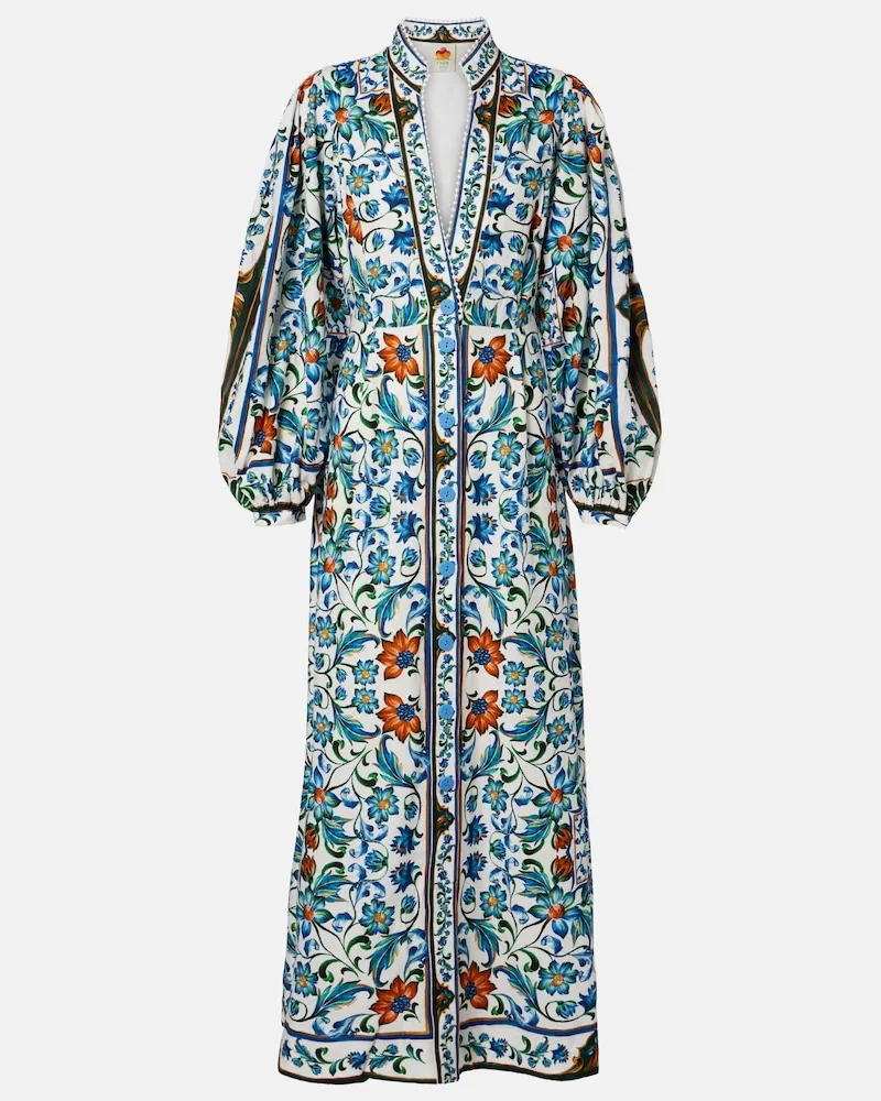 FARM Rio Maxikleid Flora Tile aus einem Leinengemisch Multicolor