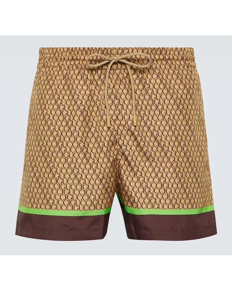 Gucci Bedruckte Badeshorts Beige