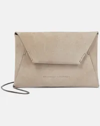 Brunello Cucinelli Schultertasche Mini aus Veloursleder Braun