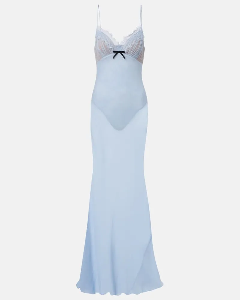 Self-Portrait Robe aus Georgette mit Spitze Blau