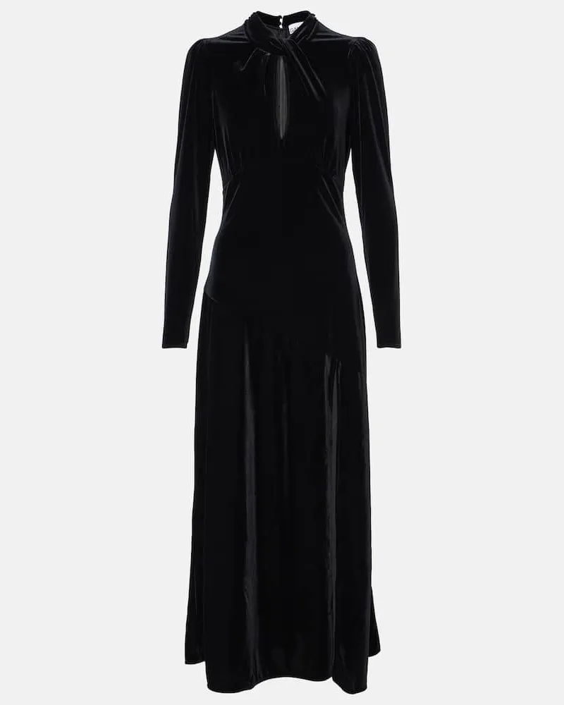 Ganni Midikleid aus Samt Schwarz