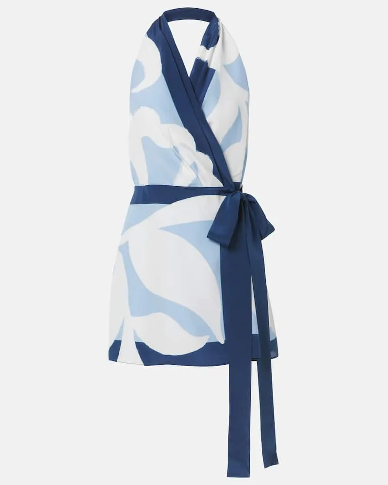 SIR Bedrucktes Wickelkleid Portia aus Seidesatin Blau