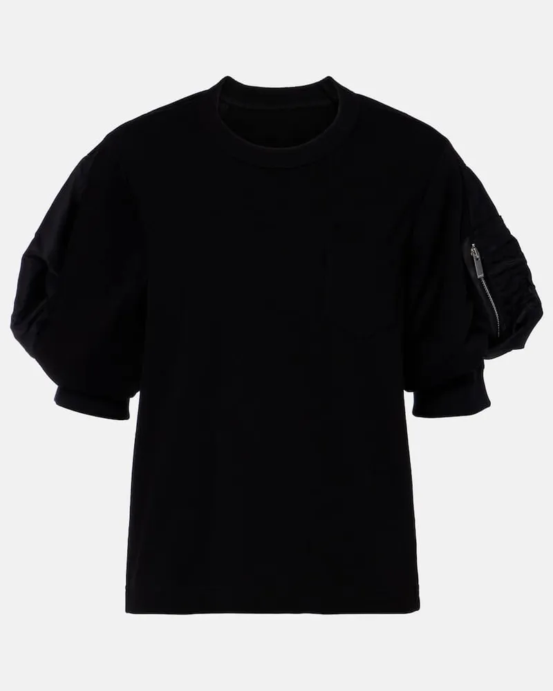 Sacai T-Shirt aus Baumwoll-Twill und Jersey Schwarz