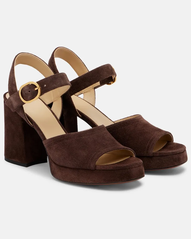 Valentino Garavani Plateausandalen Fawcette VLogo aus Veloursleder Braun