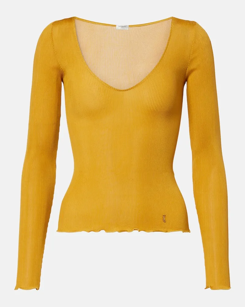 Saint Laurent Top Cassandre aus Seide Gelb