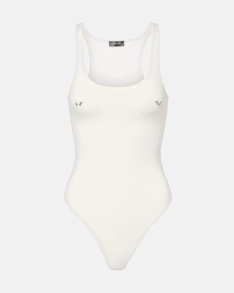 Thierry Mugler Verzierter Body aus Baumwolle Weiß