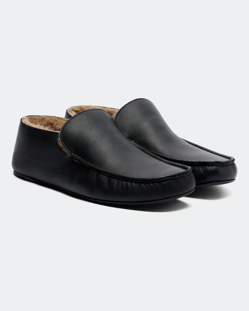 The Row Loafers Leo aus Leder mit Shearling Schwarz