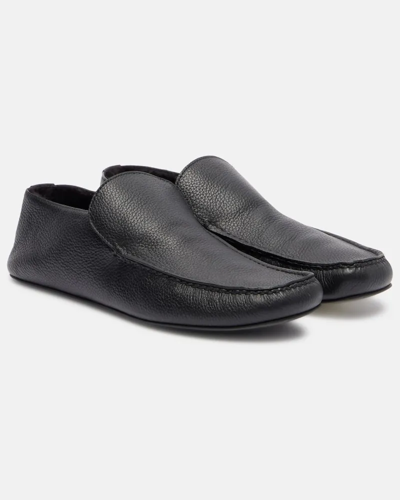 The Row Loafers Leo aus Leder mit Shearling Schwarz