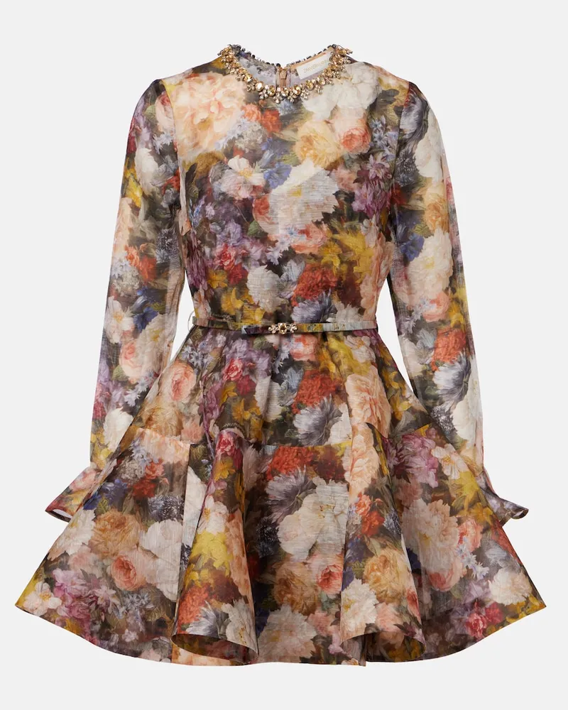 Zimmermann Minikleid Alchemy aus Leinen und Seide Multicolor