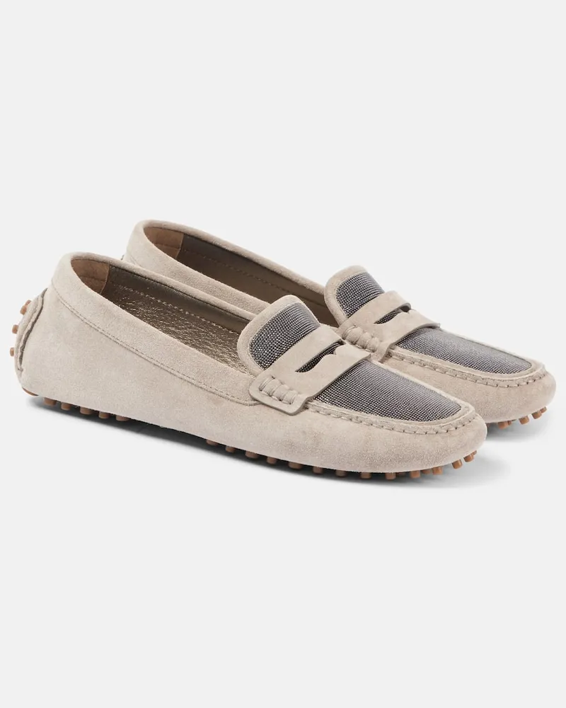 Brunello Cucinelli Verziete Mokassins aus Veloursleder Beige