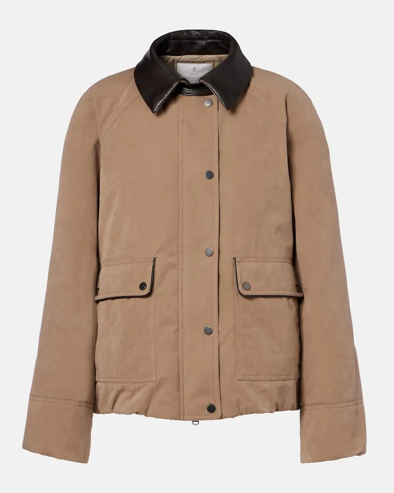 Brunello Cucinelli Wattierte Jacke mit Leder Beige