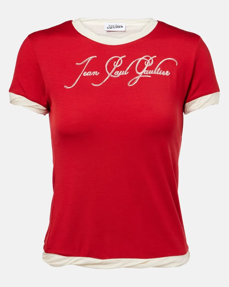 Jean Paul Gaultier Bedrucktes T-Shirt aus Jersey Rot