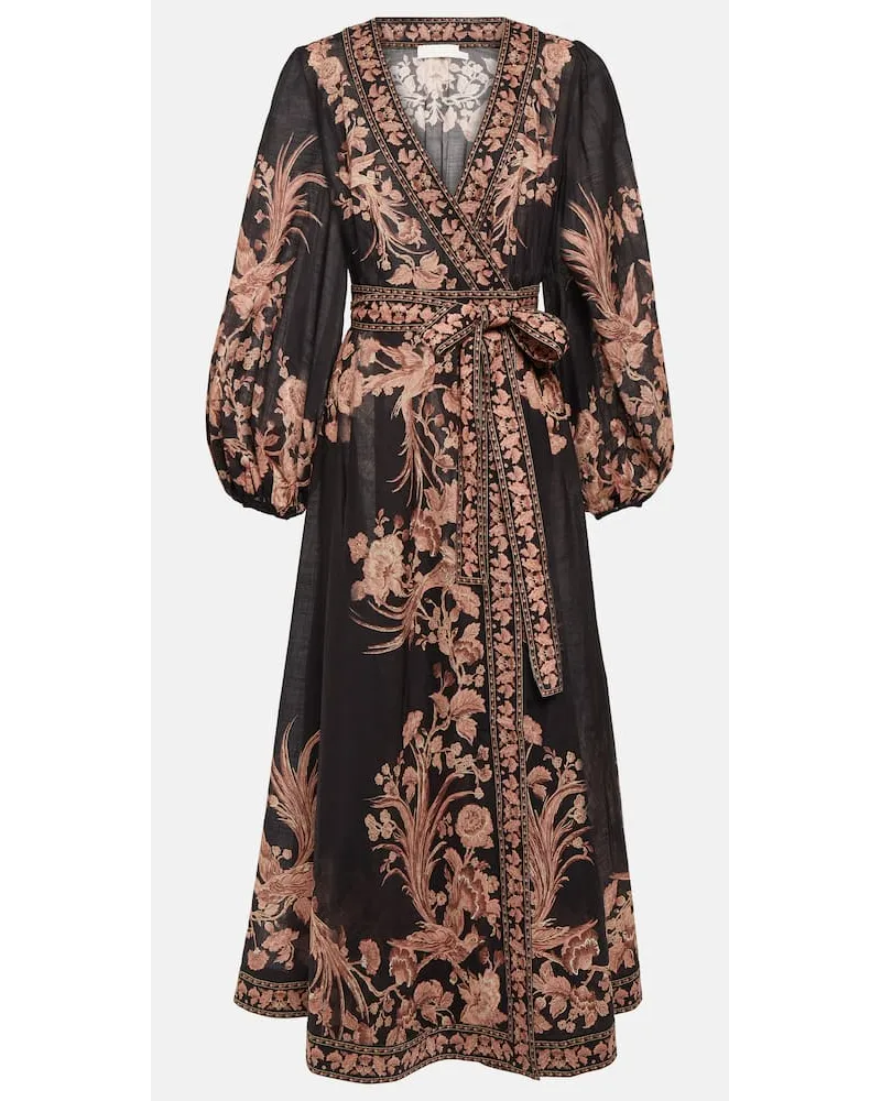 Zimmermann Bedrucktes Wickelkleid Waverly aus Baumwolle Schwarz