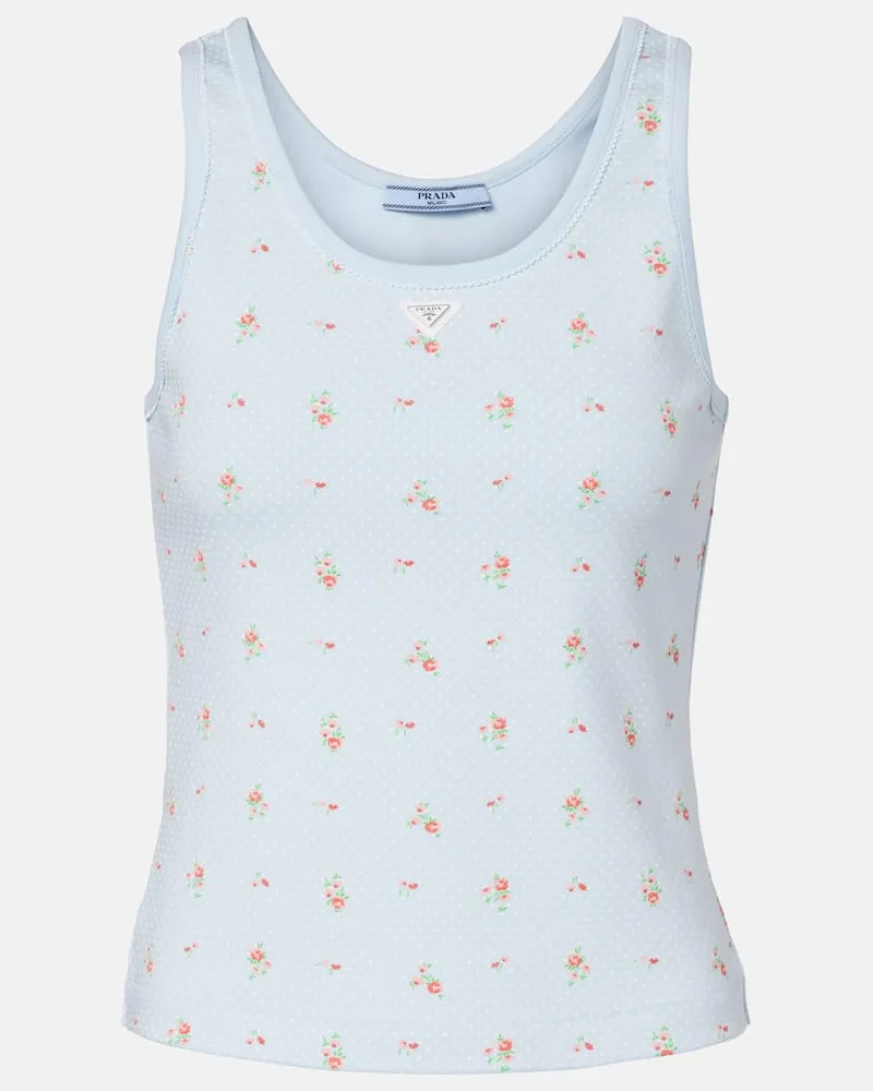 Prada Bedrucktes Top aus einem Baumwollgemisch Blau