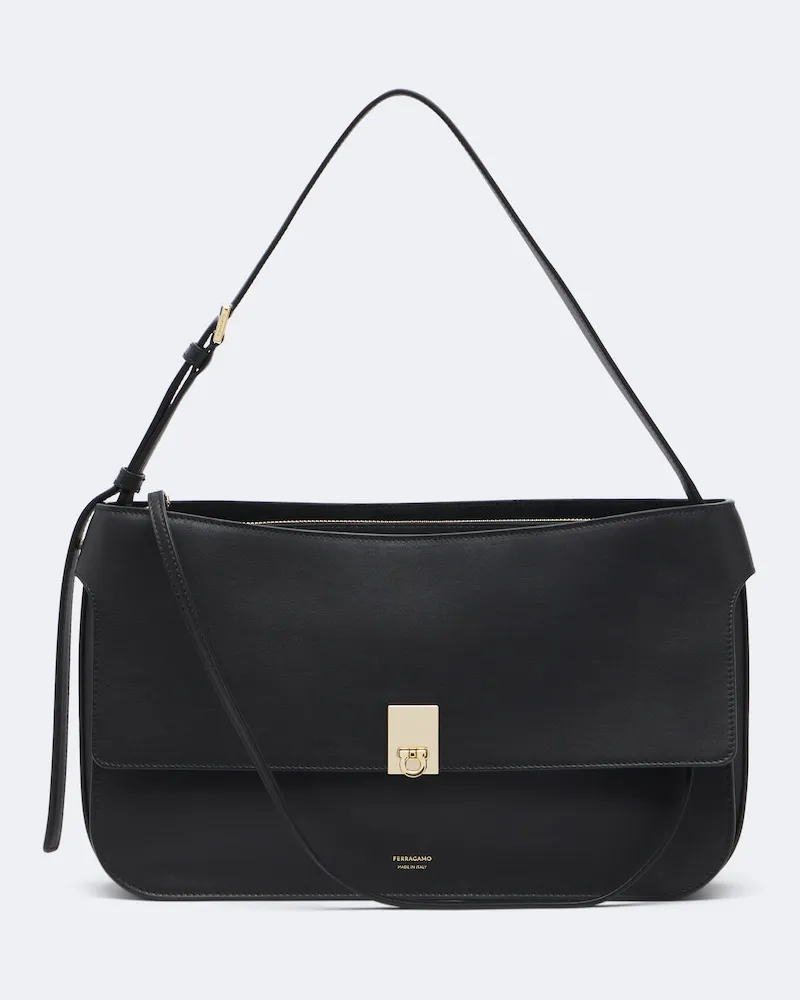 Ferragamo Schultertasche Cara Medium aus Leder Schwarz