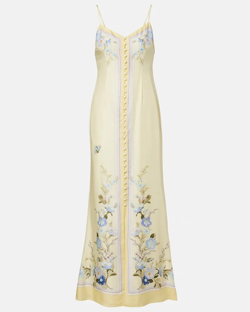 Self-Portrait Maxikleid aus Seidensatin Gelb