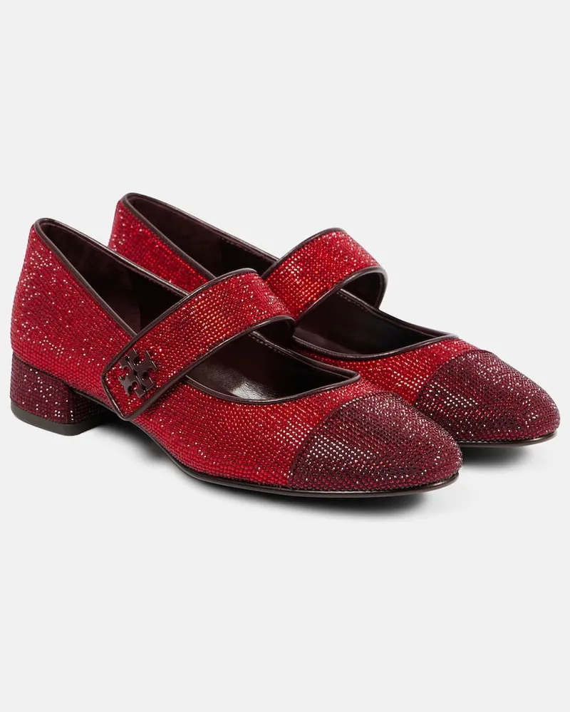 Tory Burch Mary-Jane-Pumps aus Leder mit Kristallen Rot
