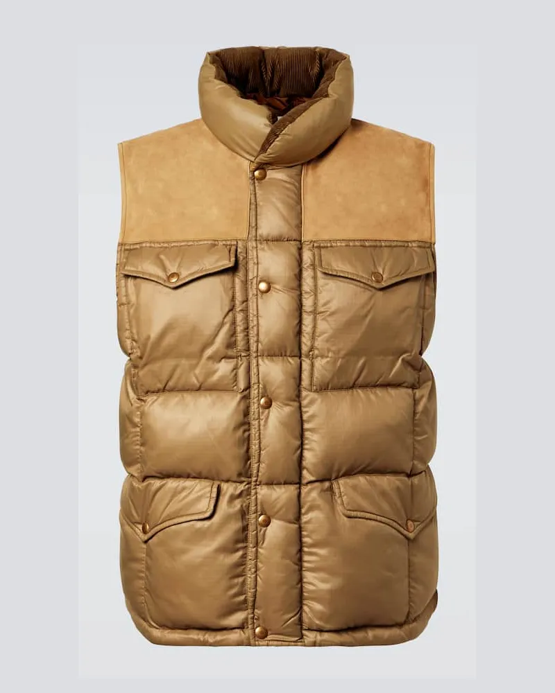 RRL Wattierte Weste aus Ripstop mit Leder Grün