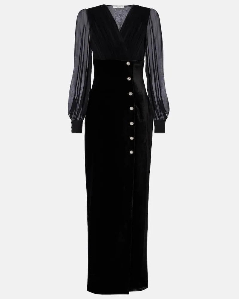 Alessandra Rich Robe aus Samt und Georgette Schwarz