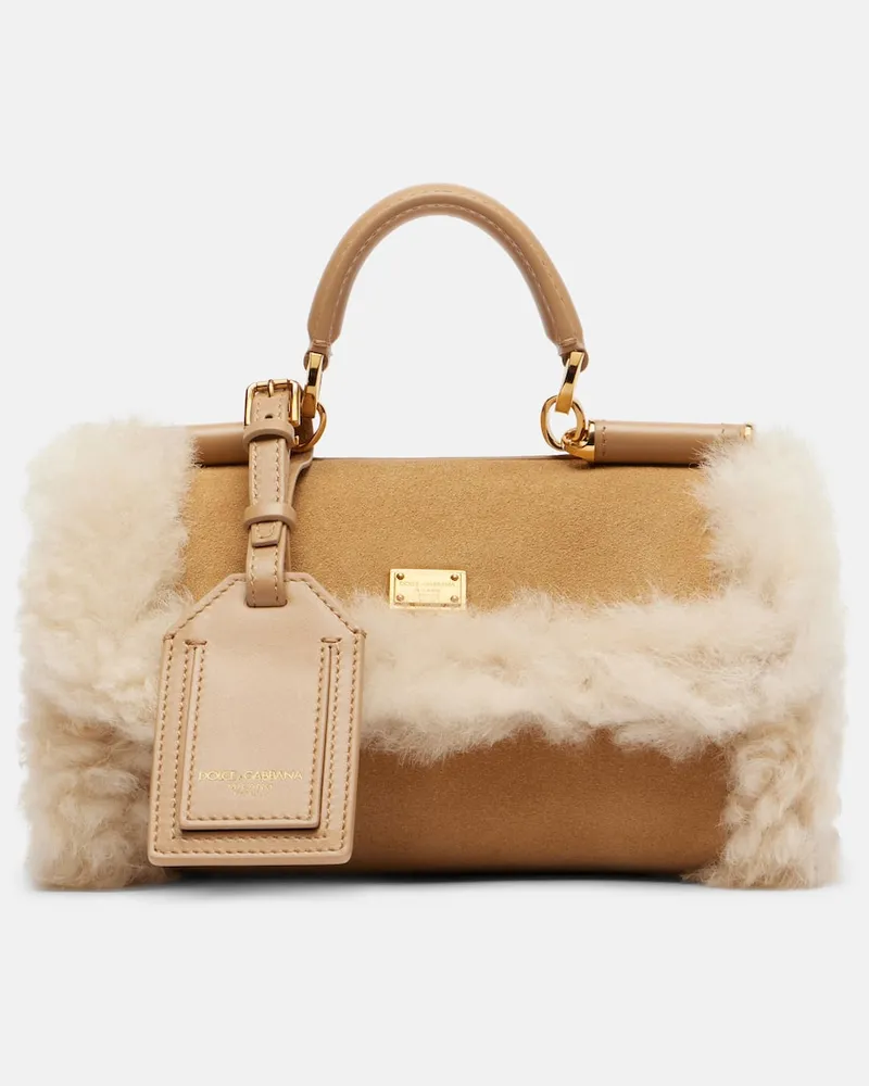 Dolce & Gabbana Schultertasche My Sicily Small aus Veloursleder Beige