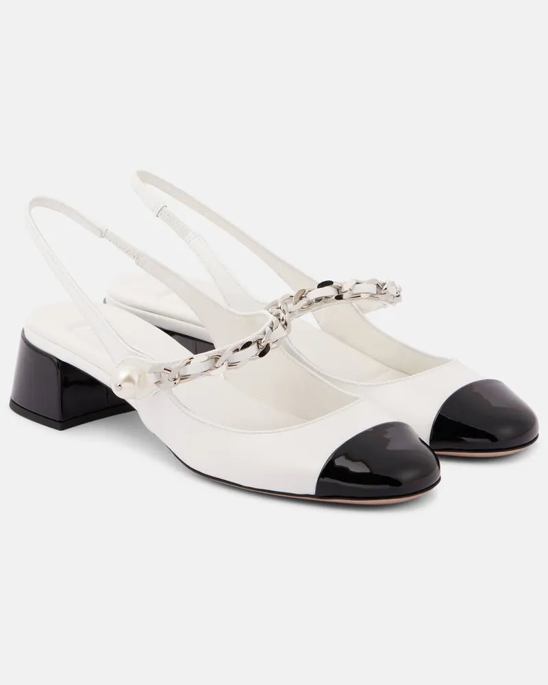 Miu Miu Verzierte Slingback-Pumps aus Leder Weiß