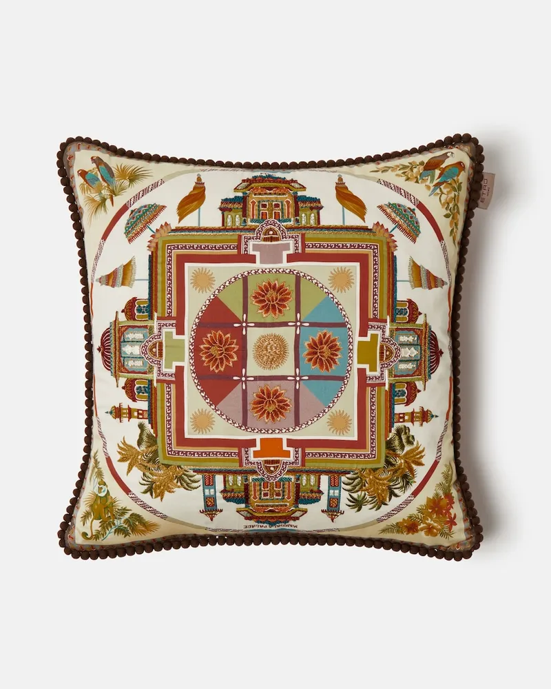 Etro Besticktes Kissen aus Baumwolle Braun