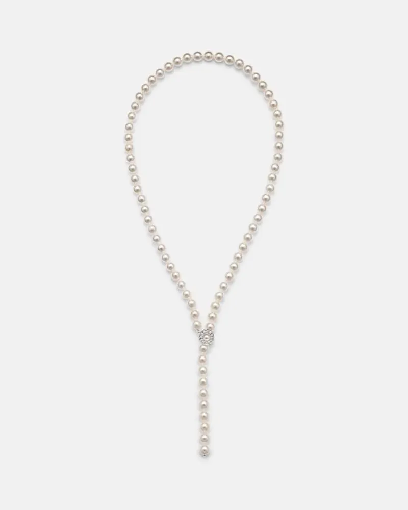 Mikimoto Halskette aus Akoyaperlen mit 18kt Weißgold und Diamanten Silber