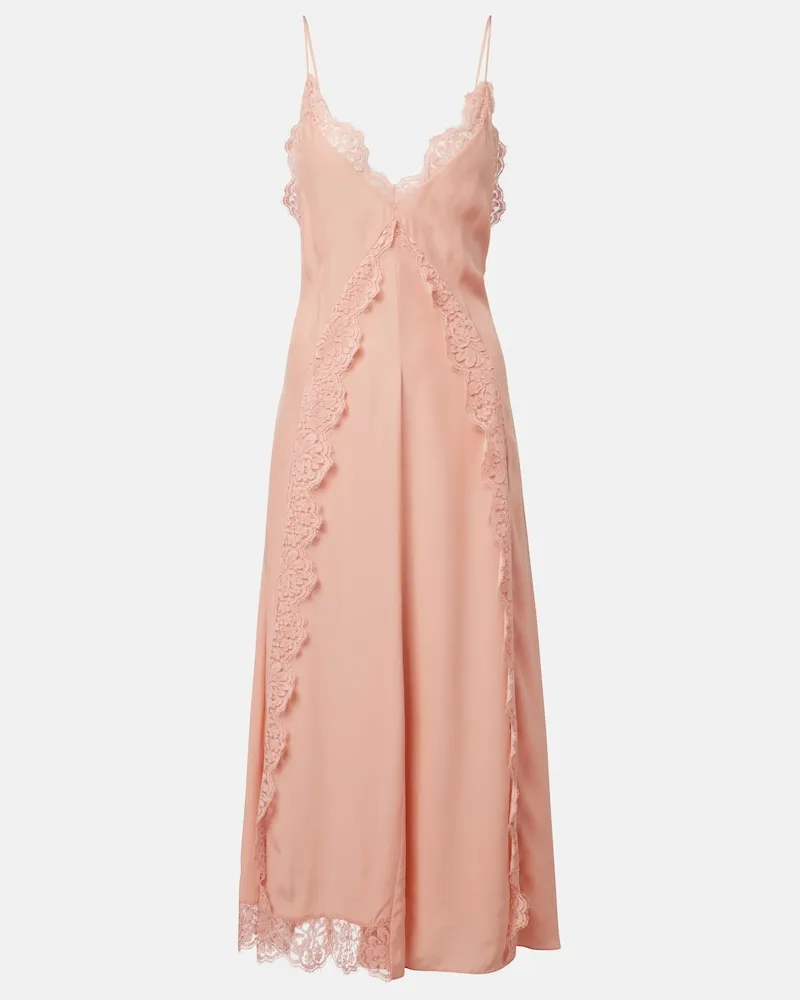 Stella McCartney Midikleid aus Seide mit Spitze Rosa