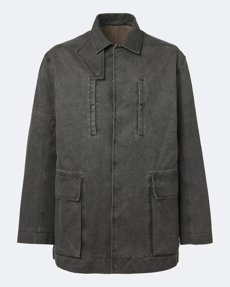 Rick Owens Beschichtete Jacke Collared Mac aus Canvas Grau