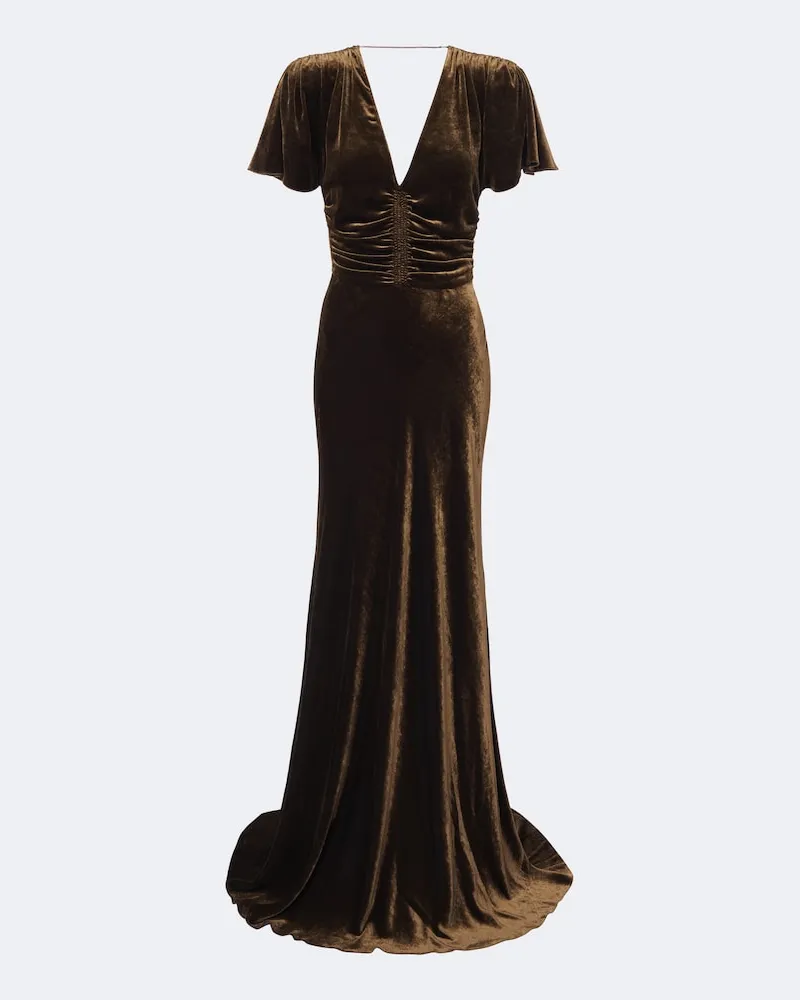 Ralph Lauren Bustier-Robe Charisse aus Samt Braun