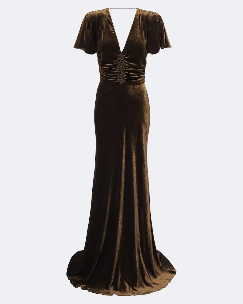 Ralph Lauren Bustier-Robe Charisse aus Samt Braun