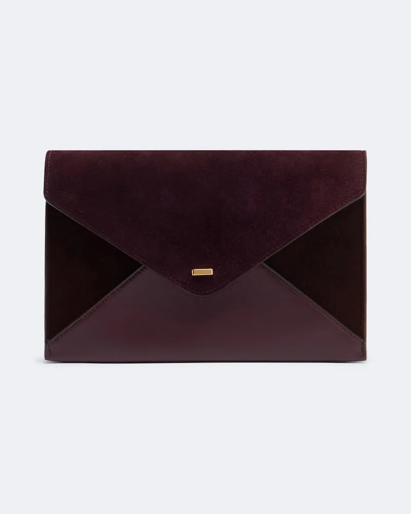 KHAITE Clutch Grace aus Veloursleder mit Leder Burgunderrot