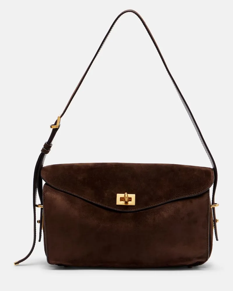 Balenciaga Schultertasche Le 7 Medium aus Veloursleder Braun