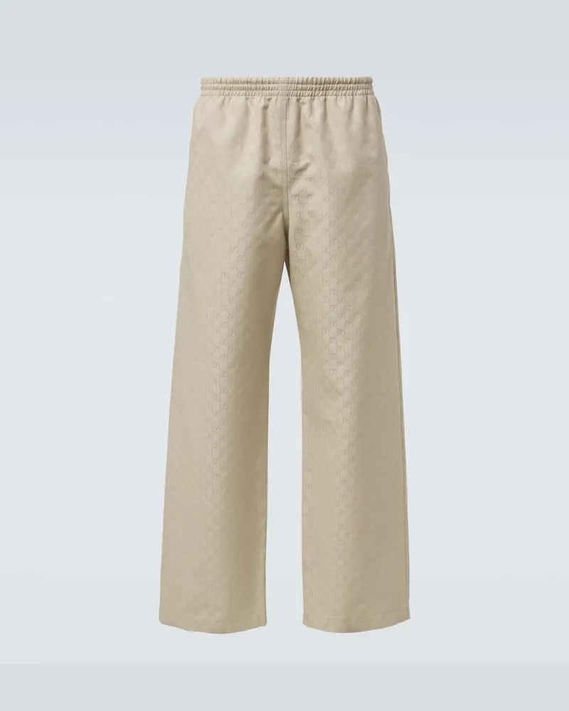 Gucci Gerade Hose GG aus Baumwoll-Canvas Beige