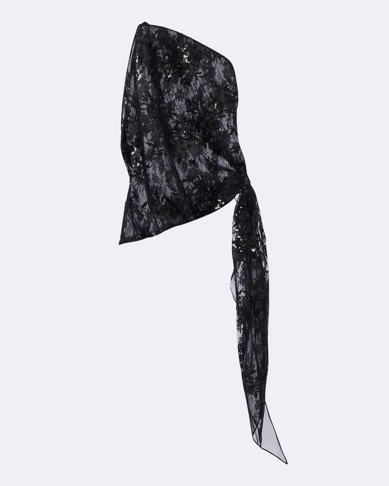 The Sei One-Shoulder Top aus Spitze mit Pailletten Schwarz