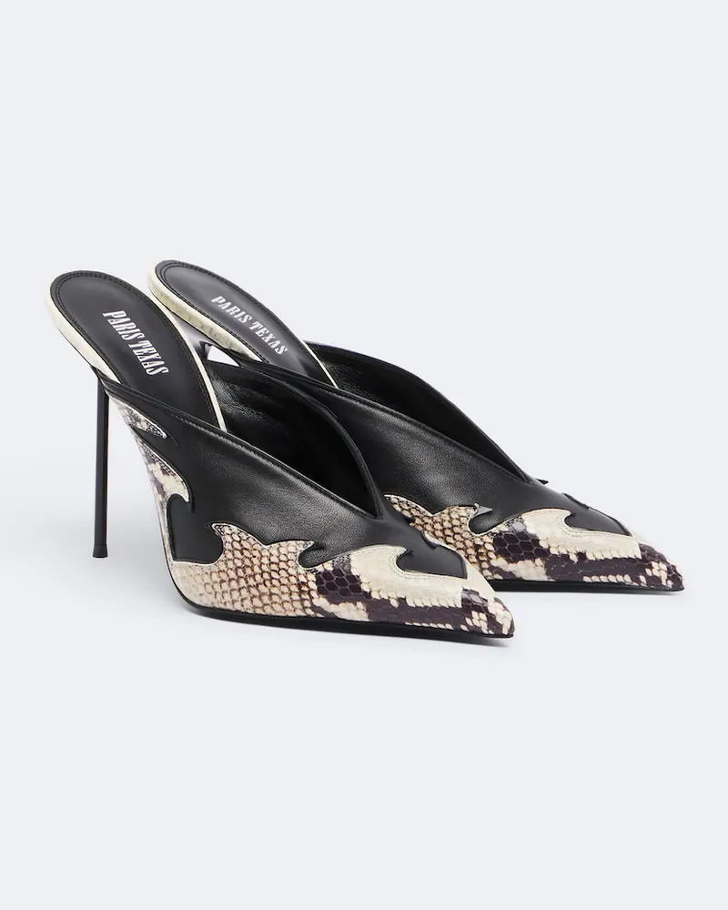 Paris Texas Mules Lidia Queen of Hearts aus Leder Schwarz