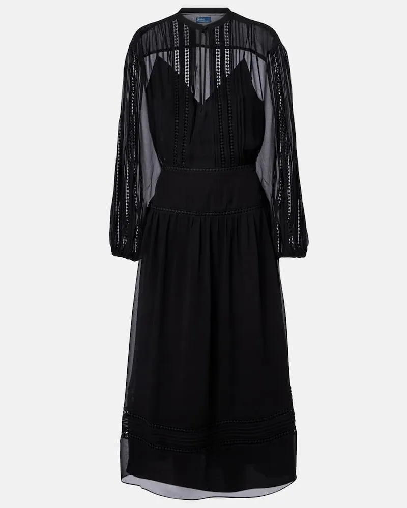 Ralph Lauren Midikleid aus Georgette mit Spitze Schwarz