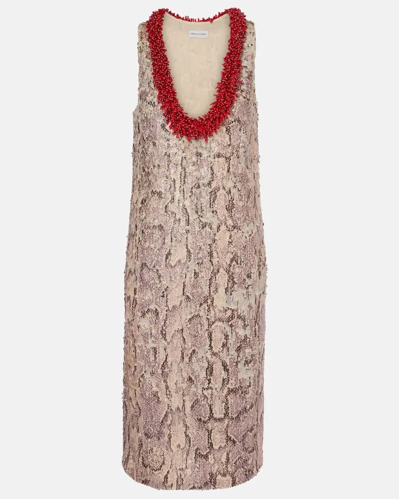 Dries van Noten Bedrucktes Midikleid mit Pailletten Violett