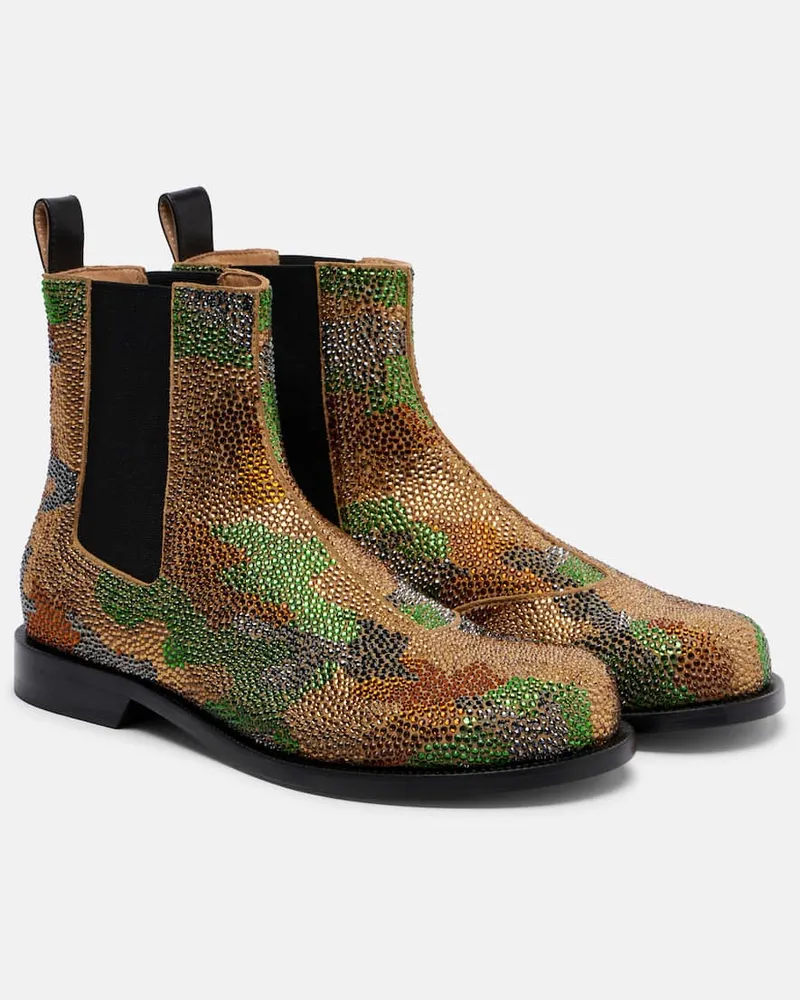 J.W.Anderson Chelsea Boots aus Veloursleder mit Kristallen Multicolor