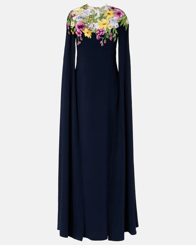 Oscar de la Renta Bestickte Robe aus einem Seidengemisch Blau