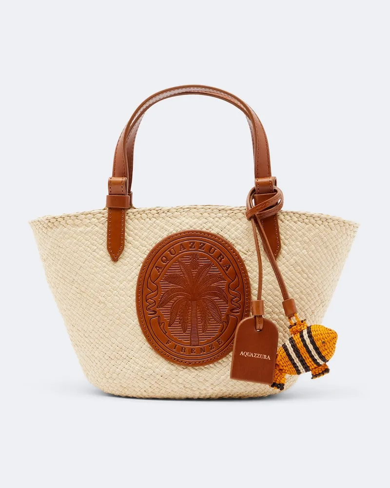 Aquazzura Shopper Tropical Mini aus Bast Beige
