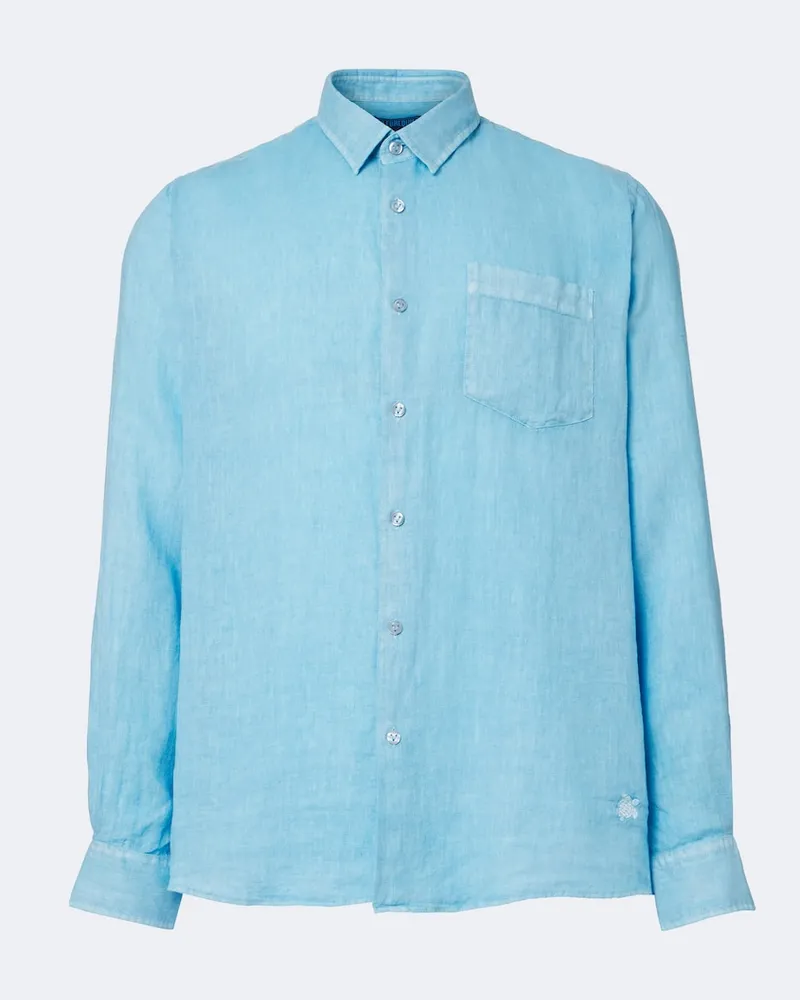 Vilebrequin Hemd Caroubis aus Leinen Blau