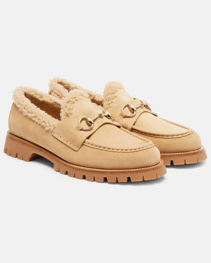 Gucci Loafers Sylke aus Veloursleder mit Shearling Beige