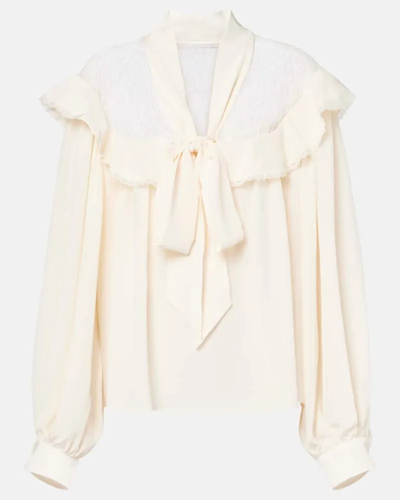 Stella McCartney Bluse aus Seide mit Spitze Beige