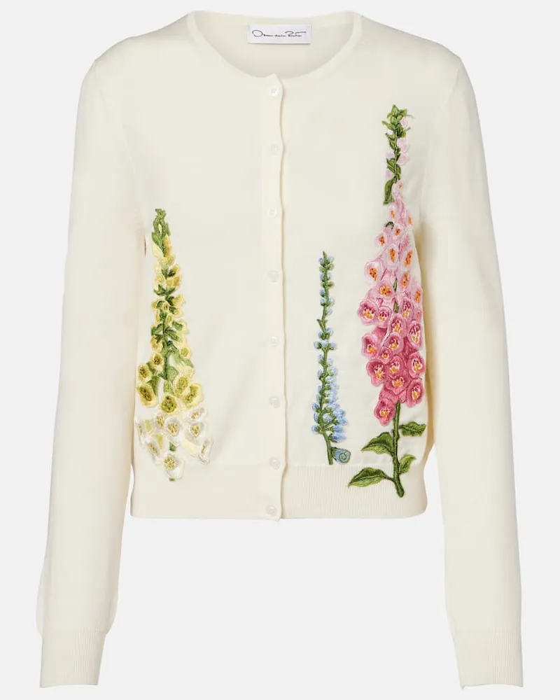 Oscar de la Renta Cardigan Foxhandschuhe aus Schurwolle Weiß