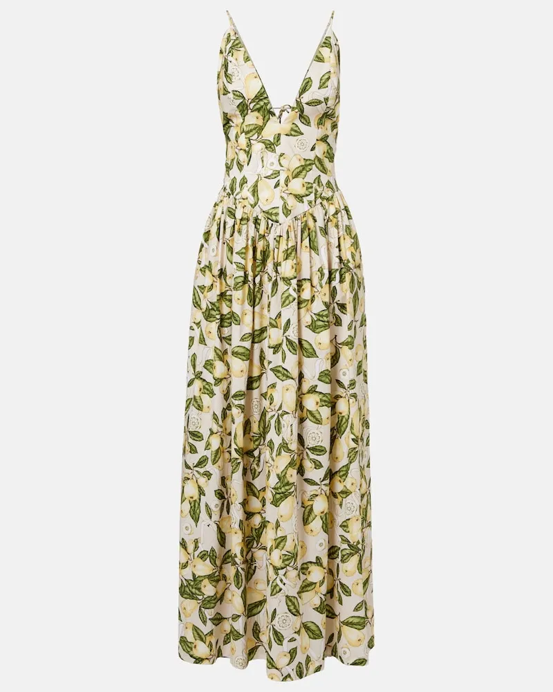 Adriana Degreas Bedrucktes Maxikleid aus einem Baumwollgemisch Beige