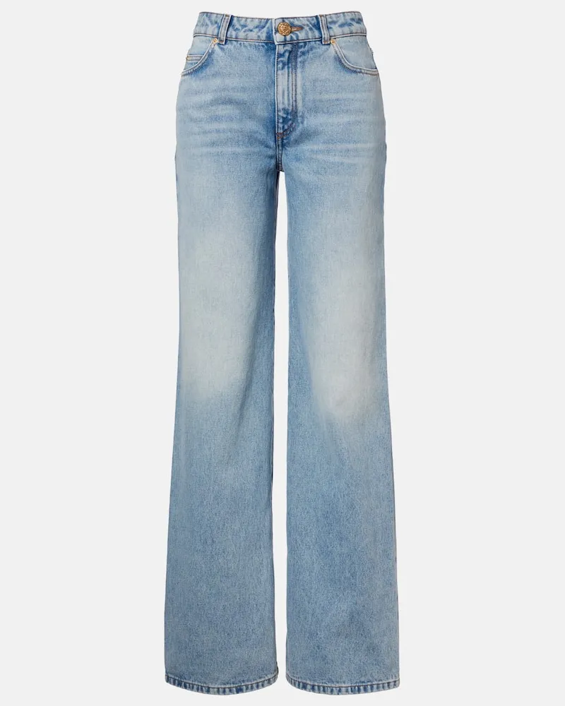 Balmain Mid-Rise Wide-Leg Jeans Blau