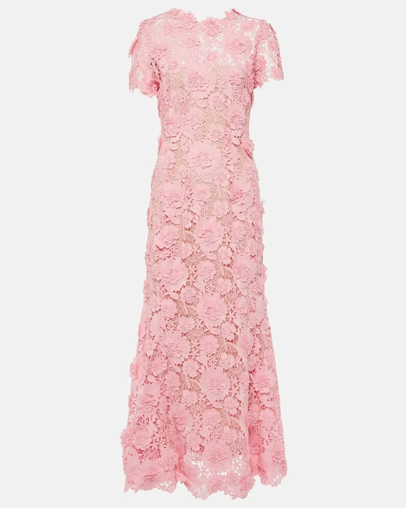 Oscar de la Renta Midikleid aus Spitze Rosa