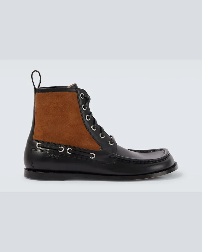 Loewe Schnürstiefel Campo aus Leder mit Veloursleder Schwarz