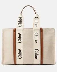 Chloé Chloe Tote Woody Large aus Canvas Beige